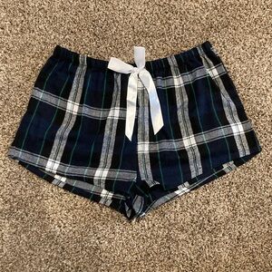Navy Green Plaid Lounge Shorts with White Bow
